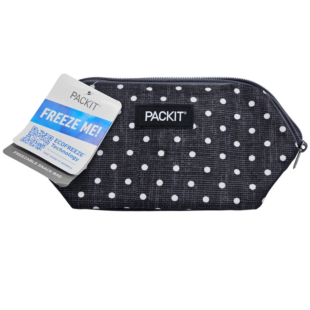 PackIt Freezable Snack Bag Black White Polka Dot EcoFreeze Insulated Reusable Nw